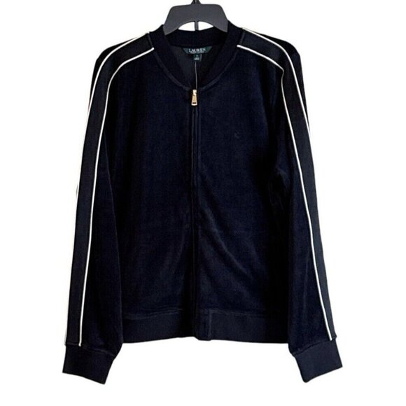 Lauren Ralph Lauren Women's Velour White Strip Track Jacket Sz L NWT MSRP $125 - Picture 8 of 8